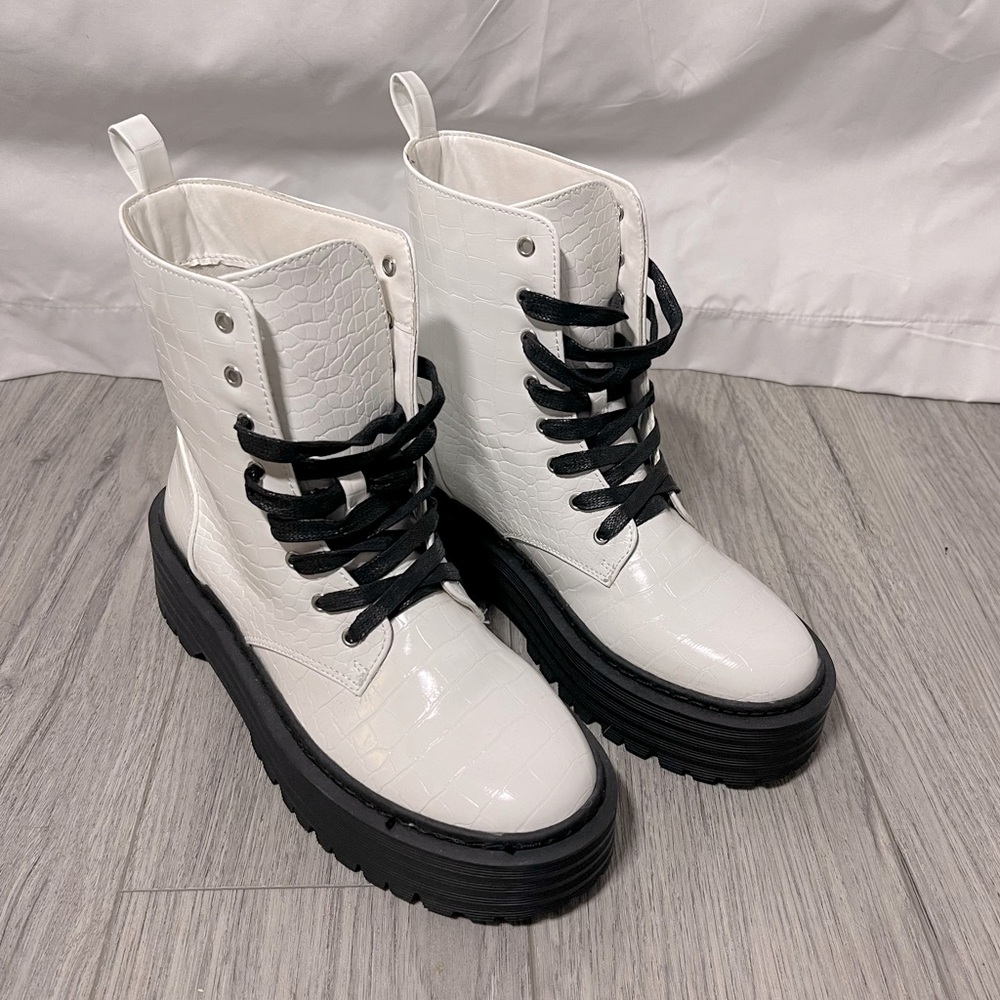 NastyGal Black and White Leather Boots